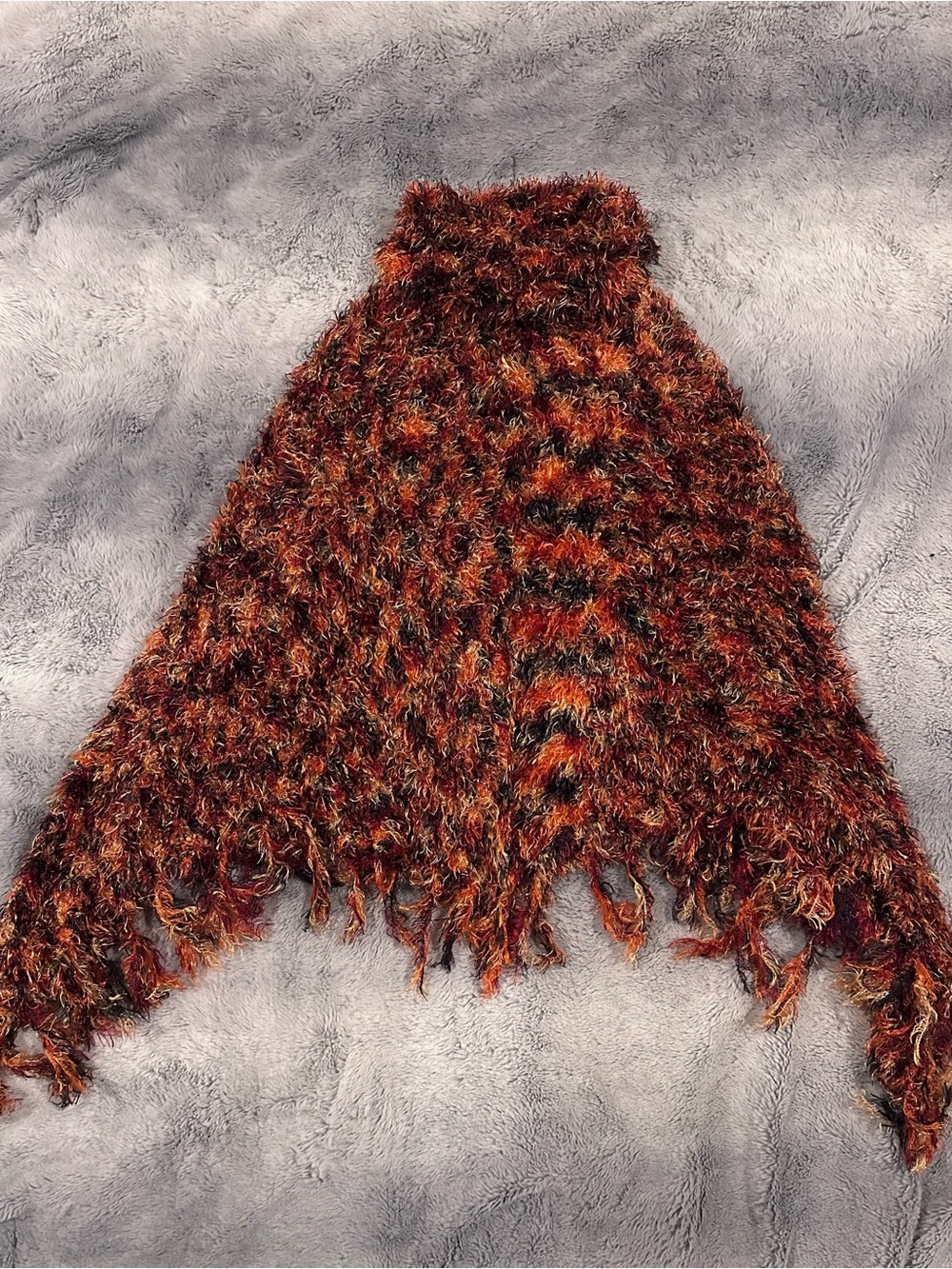 Women’s Multicolor Fuzzy Fringe Knit Shawl Sweater - Rust Blend Fall One Size